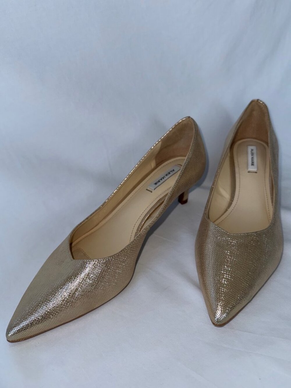 Alex Marie Gold Metallic Leather Pointed Toe Kitten Heel Pumps 7M